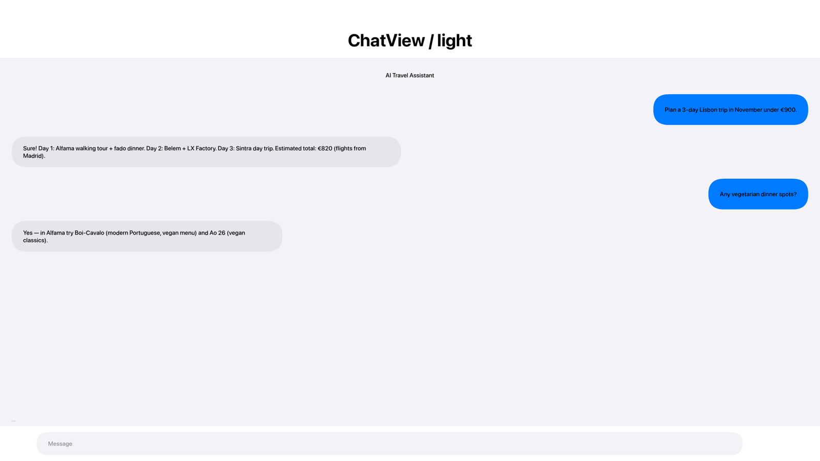 A Codename One ChatView screen rendering on the Apple TV simulator at 4K, drawn by the framework&rsquo;s Metal renderer