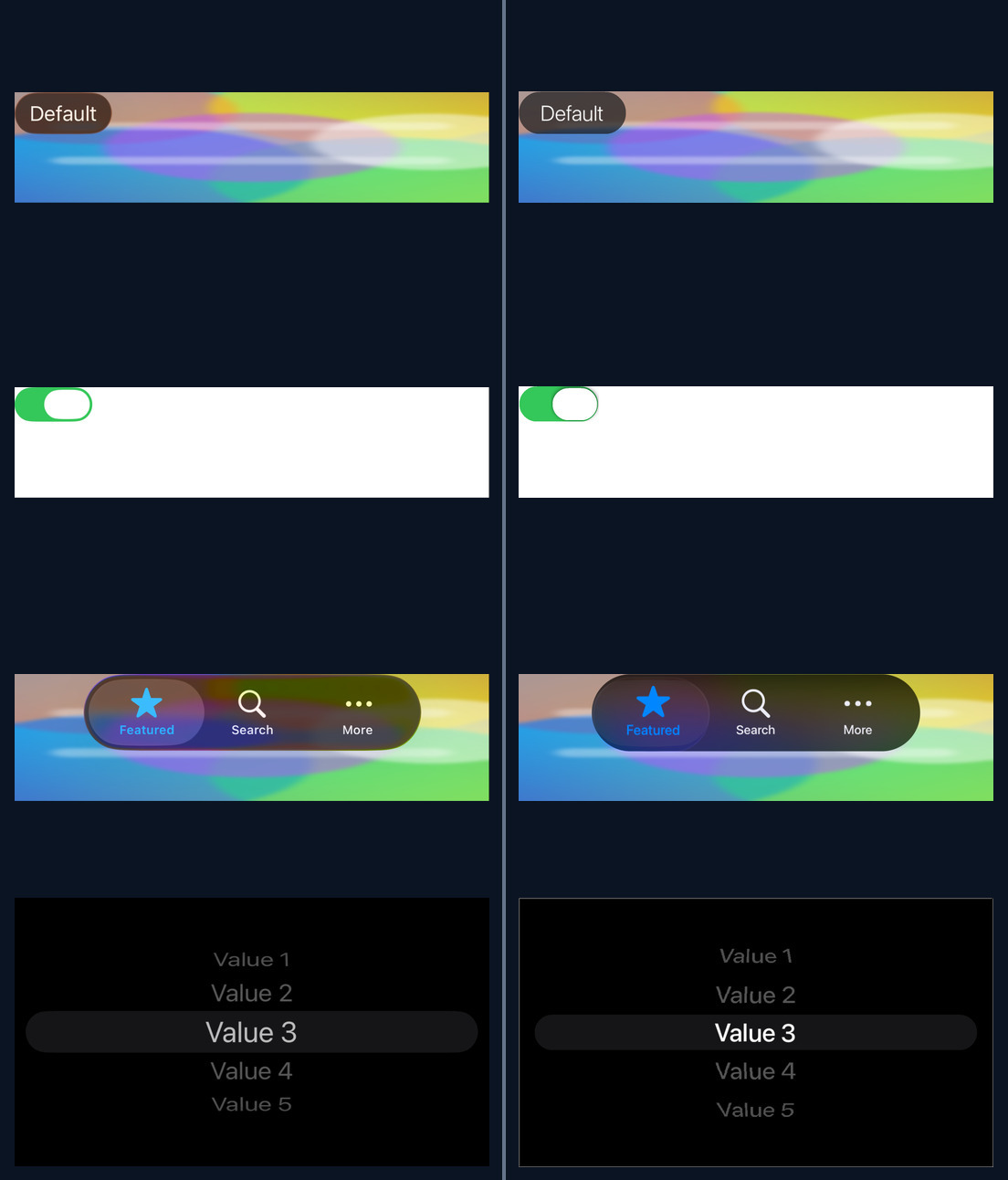 Native iOS controls beside Codename One iOS Modern controls