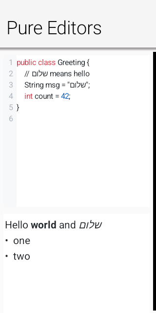 Rich text and code editors painted by the lightweight editing engine