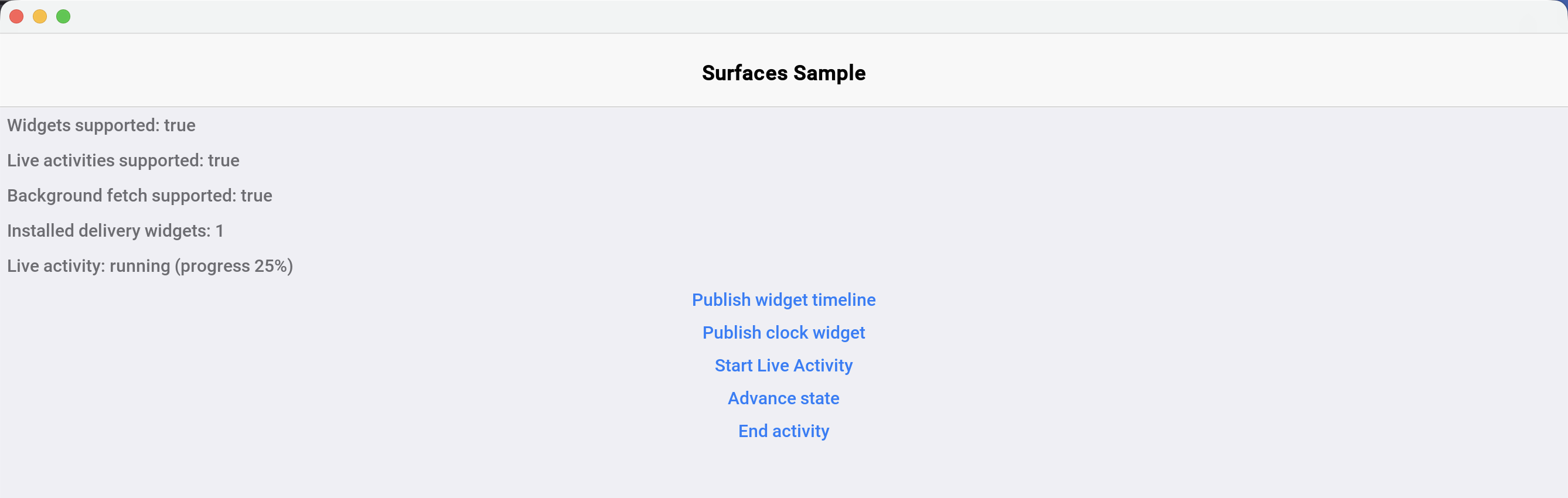 The Surfaces sample application