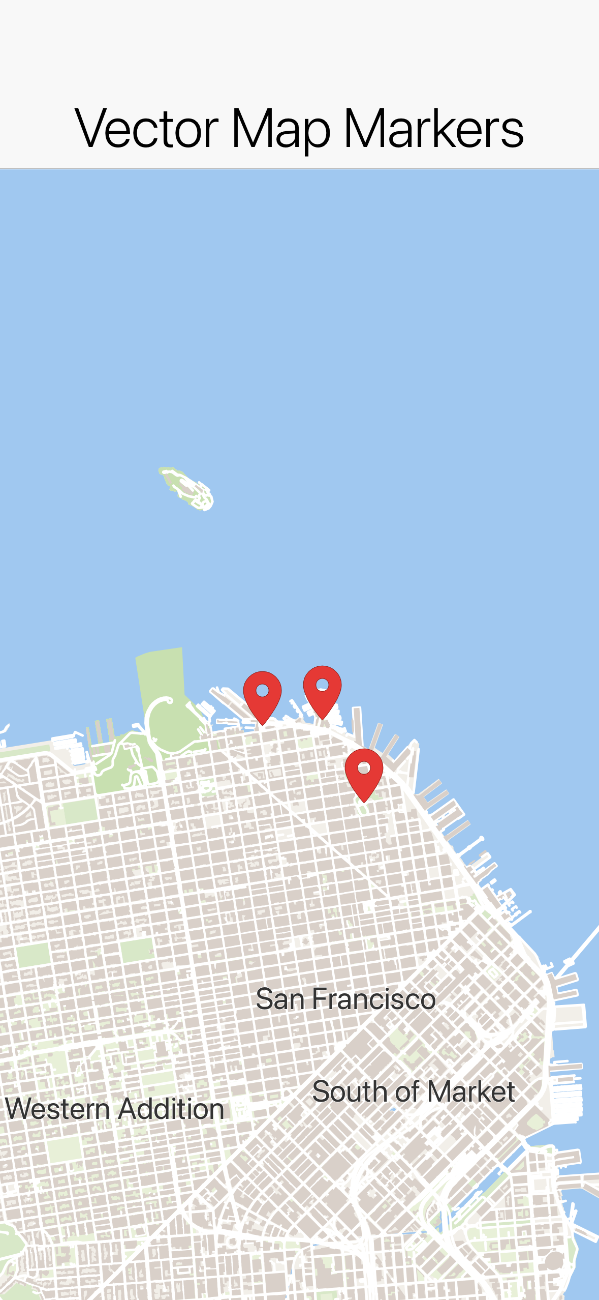 Markers drawn with the default Material map pin